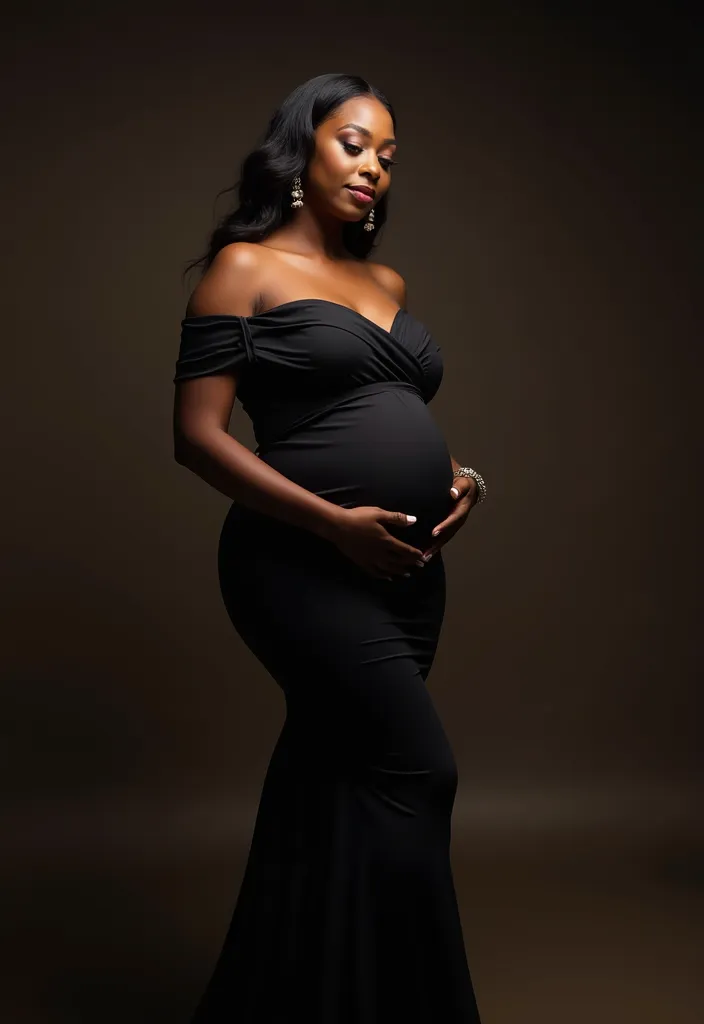 12 Stunning Maternity Photoshoot Ideas for Black Girls That Will Leave You Breathless! - 12. Glamorous Studio Shoot: Professional Touch