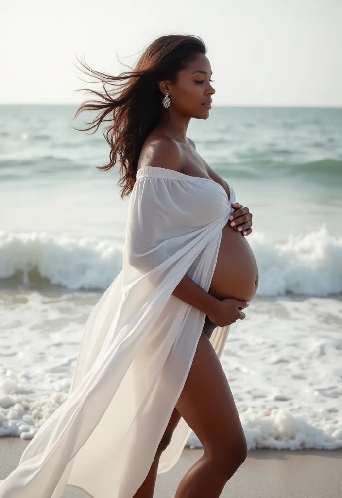 12 Stunning Maternity Photoshoot Ideas for Black Girls That Will Leave You Breathless! - 8. Dreamy Water Shots: By the Shore or Pool