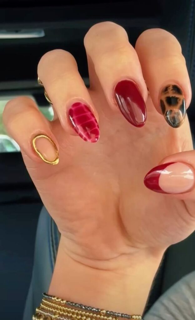 red cheetah nail designs