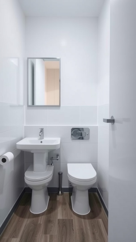 A small bathroom featuring a compact sink and toilet